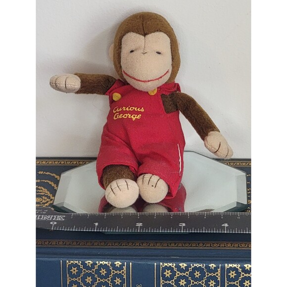 Curious George Monkey 1990s vintage mini plush ape 5" red overalls - Picture 2 of 6